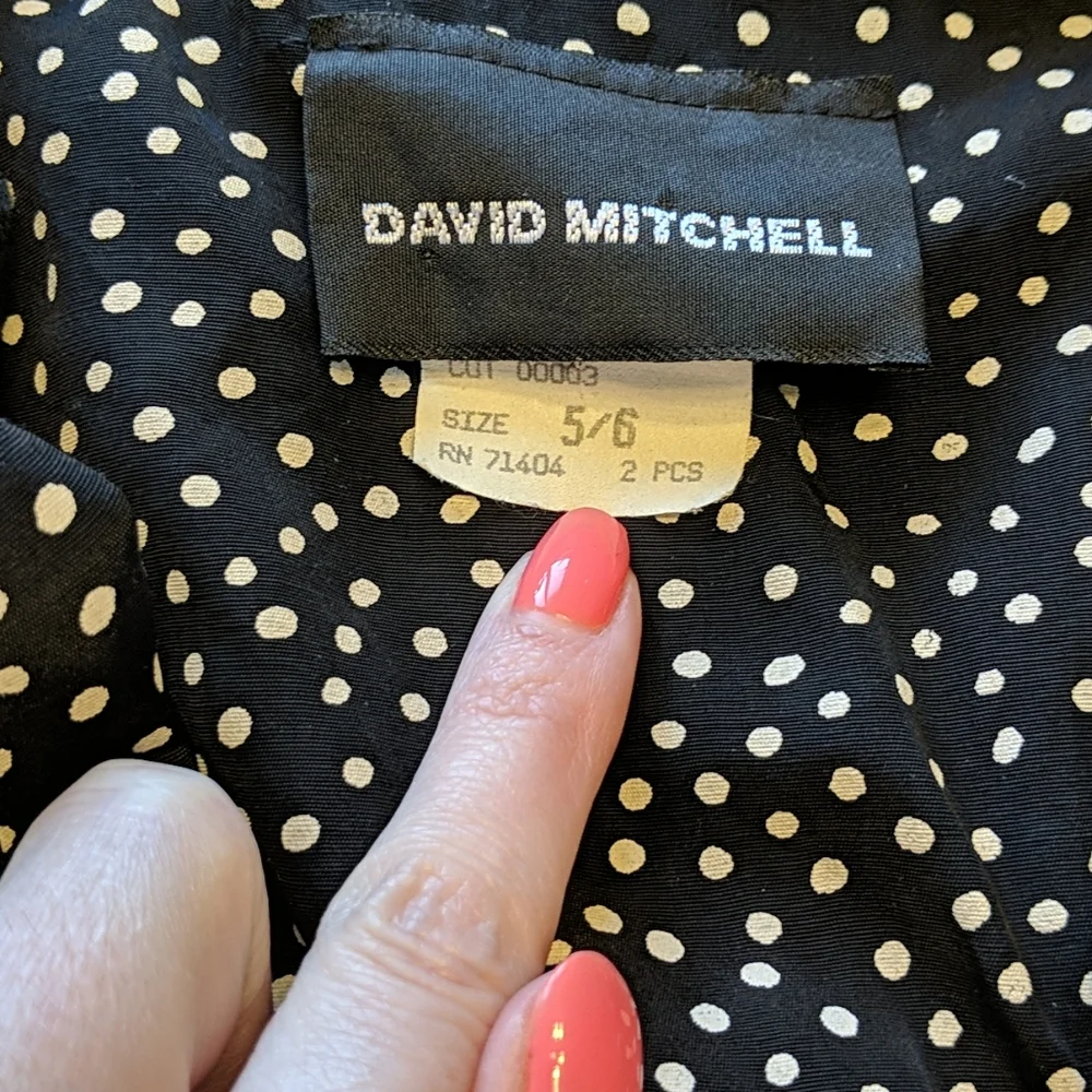 Vintage David Mitchell Black Polkadot Ruffle Skirt Blazer Suit Set Vtg 5/6 Med - Picture 7 of 16
